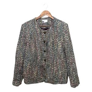 Vintage Koret Tweed Rainbow Blazer Buttons Twee Chanel Jackie O Women Size Large